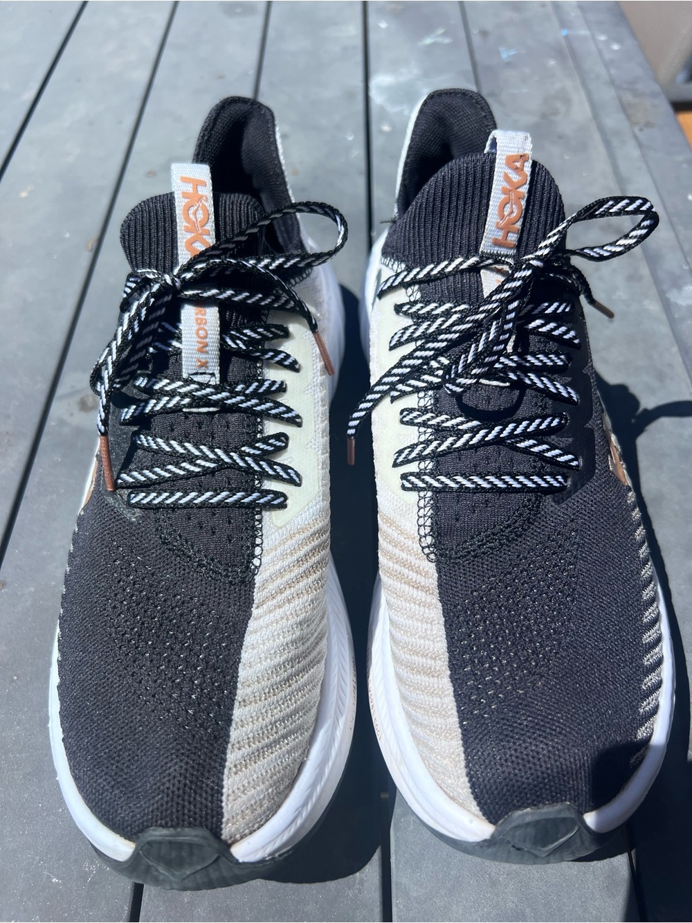 Hoka Women’s carbon x3 Black and Cream Sneakers